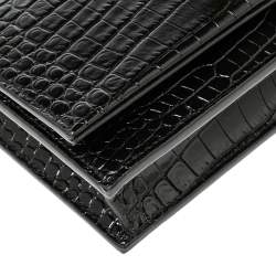 مملوكة مسبقًا Saint Laurent Black Croc Embossed Leather Kate Wallet On Chain