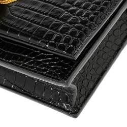 مملوكة مسبقًا Saint Laurent Black Croc Embossed Leather Kate Wallet On Chain