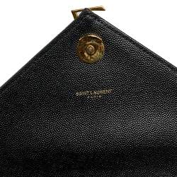 Pre Owned Saint Laurent Black Chevron Quilted Leather Monogram Envelope Shoulder Bag