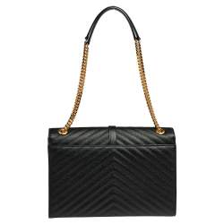 Pre Owned Saint Laurent Black Chevron Quilted Leather Monogram Envelope Shoulder Bag