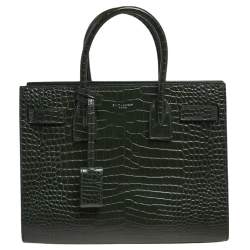 Saint Laurent Baby Sac De Jour Croc-embossed Tote Bag In Green