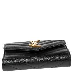 Pre Owned محفظة سان لوران باريس جلد أسود مونوغرامي ماتيلاس ثلاثية الطي