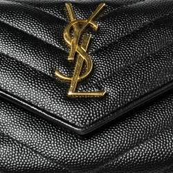 Pre Owned محفظة سان لوران باريس جلد أسود مونوغرامي ماتيلاس ثلاثية الطي