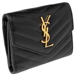 Pre Owned محفظة سان لوران باريس جلد أسود مونوغرامي ماتيلاس ثلاثية الطي