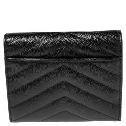 Pre Owned محفظة سان لوران باريس جلد أسود مونوغرامي ماتيلاس ثلاثية الطي