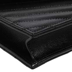 Pre Owned Saint Laurent Black Matelassé Leather Monogram Envelope Wallet on Chain