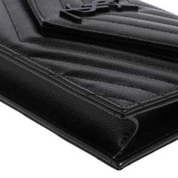 Pre Owned Saint Laurent Black Matelassé Leather Monogram Envelope Wallet on Chain
