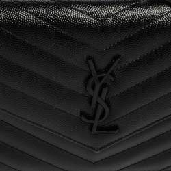 Pre Owned Saint Laurent Black Matelassé Leather Monogram Envelope Wallet on Chain