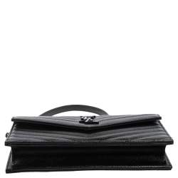 Pre Owned Saint Laurent Black Matelassé Leather Monogram Envelope Wallet on Chain