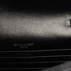 Pre Owned Saint Laurent Black Matelassé Leather Monogram Envelope Wallet on Chain