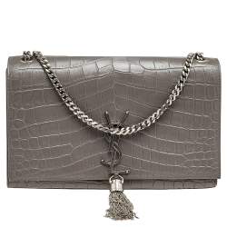 SAINT LAURENT PARIS Kate Medium Chain Shoulder Bag Leather Grey 364021  90193651