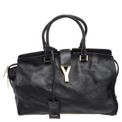 Saint Laurent Black Leather Medium Cabas Chyc Satchel
