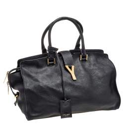 Saint Laurent Black Leather Medium Cabas Chyc Satchel