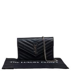 Pre Owned محفظة سان لوران إنفيلوب جلد أسود ماتيلاس أسود مونوغرامي بسلسلة