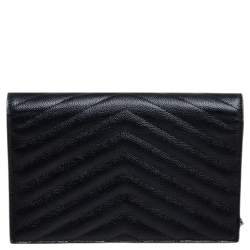 Pre Owned محفظة سان لوران إنفيلوب جلد أسود ماتيلاس أسود مونوغرامي بسلسلة