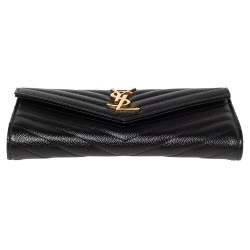 مملوكة مسبقًا Saint Laurent Black Matelassé Leather Flap Monogram Wallet