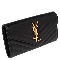 مملوكة مسبقًا Saint Laurent Black Matelassé Leather Flap Monogram Wallet