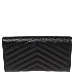 مملوكة مسبقًا Saint Laurent Black Matelassé Leather Flap Monogram Wallet