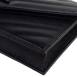 Pre Owned Saint Laurent Black Matelassé Leather Monogram Envelope Wallet on Chain