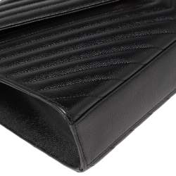 Saint Laurent Black Matelassé Leather Monogram Envelope Shoulder Bag