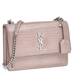 مملوكة مسبقًا  Saint Laurent Beige Croc Embossed Leather Medium Sunset Shoulder Bag