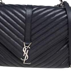 Pre Owned حقيبة سان لوران كوليغ جلد ماتيلاس أسود يد علوية كبيرة