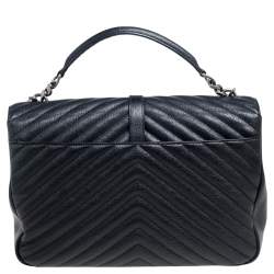 Pre Owned حقيبة يد علوية سان لوران كوليدج كبيرة جلد مبطن أسود