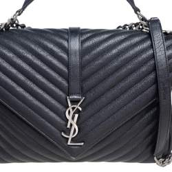 Pre Owned حقيبة يد علوية سان لوران كوليدج كبيرة جلد مبطن أسود