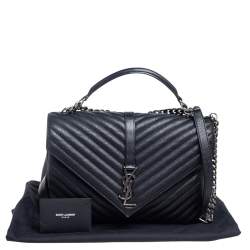 Pre Owned حقيبة يد علوية سان لوران كوليدج كبيرة جلد مبطن أسود