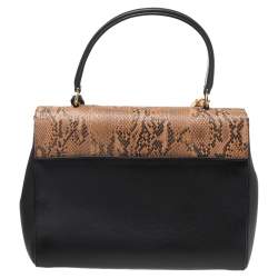 Pre Owned حقيبة سان لوران موجيك سويدي وجلد ثعبان بيج/أسود متوسطة بيد علوية