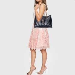Pre Owned Saint Laurent Black Matelassé Leather Cassandre Shopper Tote