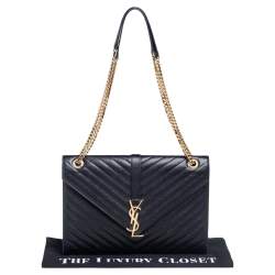 مملوكة مسبقًا حقيبة كتف سان لوران جلد ماتيلاس أسود مظروف كبيرة