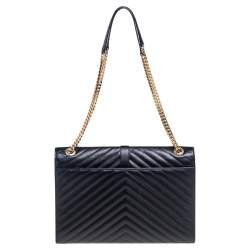 مملوكة مسبقًا حقيبة كتف سان لوران جلد ماتيلاس أسود مظروف كبيرة