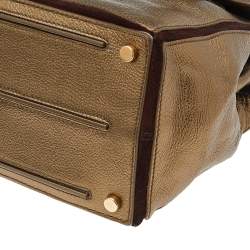 Pre Owned Saint Laurent Metallic Gold Leather Medium Muse Two Top Handle Bag