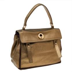 Pre Owned Saint Laurent Metallic Gold Leather Medium Muse Two Top Handle Bag
