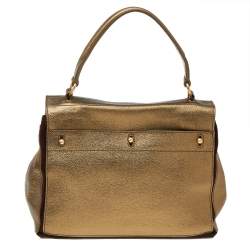 Pre Owned Saint Laurent Metallic Gold Leather Medium Muse Two Top Handle Bag