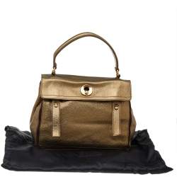 Pre Owned Saint Laurent Metallic Gold Leather Medium Muse Two Top Handle Bag