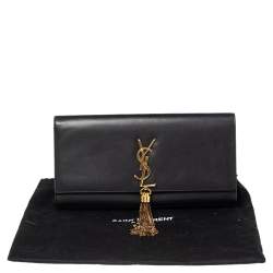 مملوكة مسبقًا حقيبة كلتش سان لوران كيت جلد أسود مزينة دلاية بشراشيب