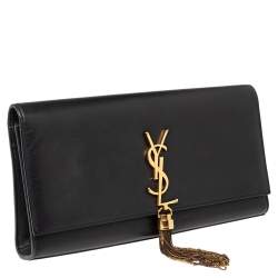 مملوكة مسبقًا حقيبة كلتش سان لوران كيت جلد أسود مزينة دلاية بشراشيب