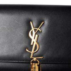 مملوكة مسبقًا حقيبة كلتش سان لوران كيت جلد أسود مزينة دلاية بشراشيب