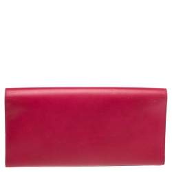 Pre Owned Saint Laurent Magenta Leather Cassandre Clutch