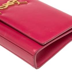 Pre Owned Saint Laurent Magenta Leather Cassandre Clutch