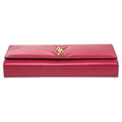 Pre Owned Saint Laurent Magenta Leather Cassandre Clutch