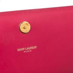 Pre Owned Saint Laurent Magenta Leather Cassandre Clutch