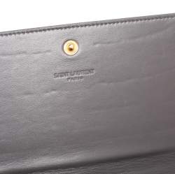 Pre Owned Saint Laurent Grey Croc Embossed Leather Flap Wallet