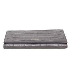 Pre Owned Saint Laurent Grey Croc Embossed Leather Flap Wallet