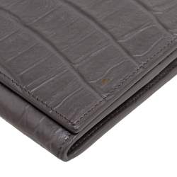 Pre Owned Saint Laurent Grey Croc Embossed Leather Flap Wallet