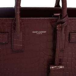 مملوكة مسبقًا حقيبة يد سان لوران نانو كلاسيك ساك دو جور جلد نقش تمساح عنابي