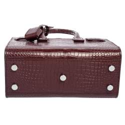 مملوكة مسبقًا حقيبة يد سان لوران نانو كلاسيك ساك دو جور جلد نقش تمساح عنابي