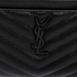 مملوكة مسبقًا حقيبة صغيرة سان لوران بيل مونوغرامي جلد مبطن ماتيلاسيه أسود